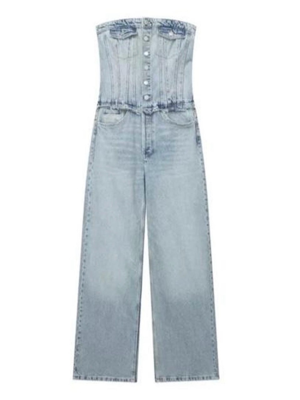 Zara TRF Strapless Denim Jumpsuit - Large